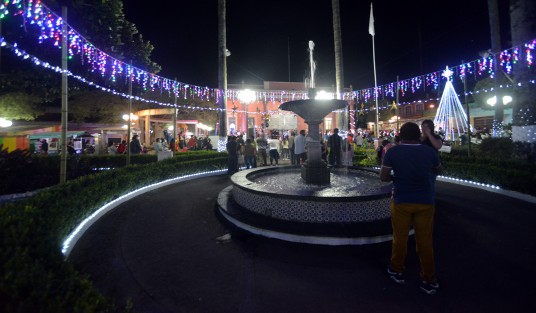 Algunos habitantes se dieron cita en el parque para apreciar el encendido de la luces, portando  en todo momento cubrebocas y cumpliendo la sana distancia.  