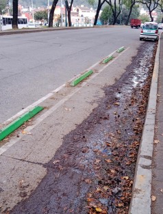 Con escombros sobre las partes terminadas  y con mucha basura lucen los avances de la ciclopista de la avenida Ruiz Cortines ademas que los automovilistas se siguen estacionando sobre este carril que se supone deberían utilizar los ciclistas los cuales durante el recorrido no se observó a ni uno solo.