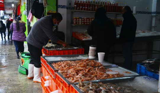 Los negocios de pescados y mariscos del mercado La Rotondan lucen desolados este primer viernes de Cuaresma; los vendedores esperan que el clima también haya influido y para los próximos días todo mejore.