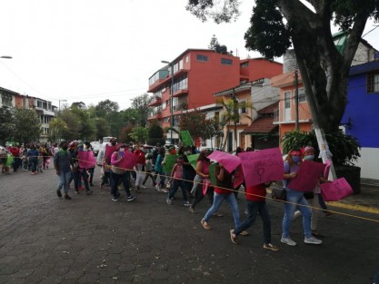 Un grupo de mujeres de los municipios de Xalapa y Veracruz Puerto, marcharon hacia el centro de Xalapa, pidiendo justicia por el maltrato y agresiones de que fuera víctima Guillermina, ex esposa del ex secretario de Gobierno, Rogelio <em>N</em>.  