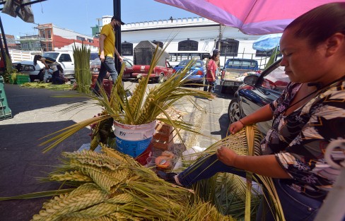 Comerciantes de palmas se instalaron en el mercado Alcalde y García, atrás de la iglesia de San José. La mayoría provienen de otros estados, y si de por sí siempre reportaban bajas ventas, este año, como el anterior, el pronóstico no es bueno. 