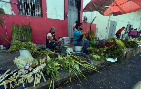 Comerciantes de palmas se instalaron en el mercado Alcalde y García, atrás de la iglesia de San José. La mayoría provienen de otros estados, y si de por sí siempre reportaban bajas ventas, este año, como el anterior, el pronóstico no es bueno. 