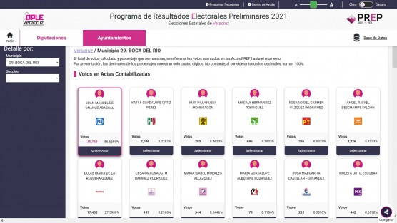 PREP para Ayuntamiento de BOCA DEL RÍO a las 11:30 horas del 7 de junio.