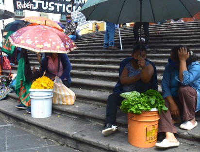Comerciantes ambulantes adheridos a la organización Vive y Miles colocaron un plantón permanente en la plaza Lerdo de Xalapa para pedir alto al acoso de parte autoridades municipales.