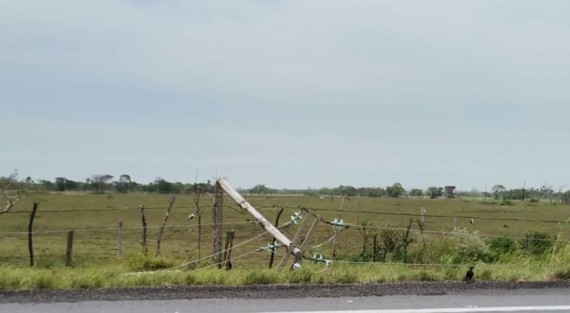 Postes y viviendas de la comunidad de la Guadalupe, Tecolutla, resultaron afectadas; son varias horas que los habitantes han quedado sin servicio de energía eléctrica.