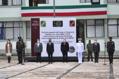 Se llevó a cabo esta mañana la Toma de Posesión del Cargo y Protesta al C. Gral. Bgda. D.E.M. José Francisco Camarena Hernández como Comandante de la 26/a. Zona Militar. 