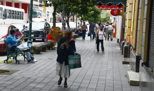 Una mujer de la tercera de edad ofrece sus flores por las calles de Xalapa para poder tener algo que comer en casa en estos tan complicados días  de esta pandemia interminable. 