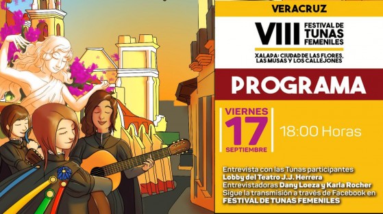Este viernes en punto de las 18:00 a través de https://www.facebook.com/festufem, vuelve el Festival de Tunas Femeniles, Xalapa, ciudad de las tunas, las musas y los callejones, en su VIII edición. Esta vez por la situación sanitaria los fans podrán seguir a la Tuna Femenil de la Universidad Veracruzana, únicamente de manera virtual. Las actividades de mañana serán presenciales pero con acceso restringido. 