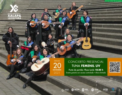 La Tuna Femenil de la Universidad Veracruzana, uno de los grupos artísticos de la UV, que enriquecerán la cartelera del Festival Xalapa y su Cultura, del 18 al 21 de noviembre, en la capital veracruzana. Más detalles en Facebook del festival: https://www.facebook.com/Festival-Xalapa-y-su-Cultura-102589828857665