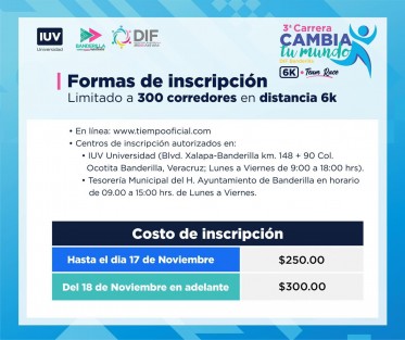 El Ayuntamiento de Banderilla, Ver. informa que aún sigue abierta la convocatoria  para seguir cambiando nuestro ENTORNO y hacerlo con causa. Consulta las bases de la TERCERA EDICIÓN DE LA CARRERA CAMBIA TU MUNDO y haz de tu participación una iniciativa de SALUD, SOLIDARIDAD con los que más lo necesitan.