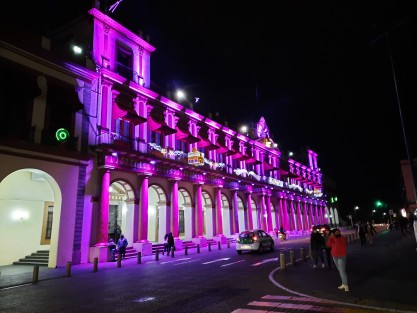 Aunque no hay ni señas de que se vaya a colocar  ya el tradicional árbol en Plaza Lerdo, el Palacio de Gobierno ya luce su iluminación navideña. 