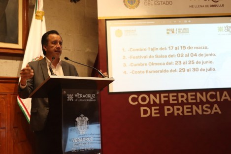 El gobernador de Veracruz Cuitláhuac García Jiménez anunció el regreso de eventos de gran magnitud el próximo año: Cumbre Tajín del 17 al 19 de marzo; el Festival de la Salsa del 2 al 4 de junio; Cumbre Olmeca del 23 al 25 de junio y el Costa Esmeralda Fest el 29 y 30 de julio.