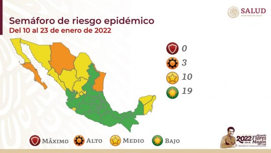 Próximo lunes entra en vigor Semáforo de Riesgo Epidémico que estará vigente hasta el 23 de enero. 