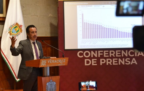 En conferencia de prensa, el gobernador Cuitláhuac García Jiménez mostró las cifras de incidencia delictiva general durante enero, donde Veracruz se ubica en el lugar 25 a nivel nacional. 