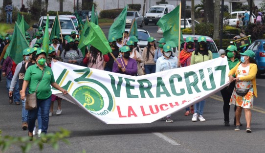 Miembros de Unión Nacional de Trabajadores Agrícolas  (UNTA VERACRUZ) marcharon desde el Monumento a la Madre, hasta la Plaza Lerdo, para exigir sean respetados los derechos a las mujeres.