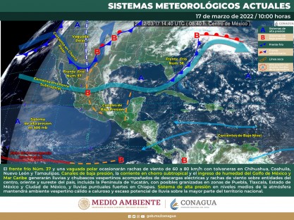 Jueves 17: Se establece evento de Surada por la tarde y noche con rachas de 50 a 60 km/h en regiones de Perote y Orizaba, y de 60 a 75 km/h en las regiones de Los Tuxtlas, Acayucan-Jesús Carranza, y menores en la costa norte, apoyando condiciones cálidas en todo el estado, y con probables lluvias y tormentas (posibles granizadas) por la tarde y noche en montañas del centro, donde los acumulados serían de 5 a 20 mm.