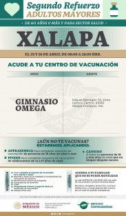 El delegado de Programas Federales en Veracruz, Manuel Huerta Ladrón de Guevara, informó  que este lunes iniciará la aplicación de cuarta dosis de vacuna antiCOVID-19, para adultos mayores de 60 años, que hayan recibido su refuerzo hace más de cuatro meses. También se vacunarán a quienes les falte alguna dosis, o no la tengan.