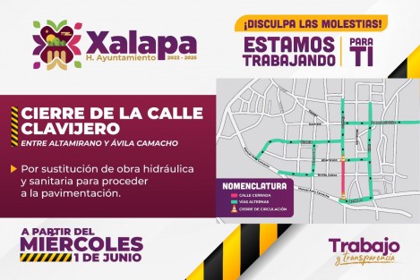 Con una inversión superior a los 8 millones de pesos y para resolver el deterioro que presenta, este miércoles 1 de junio comenzará la rehabilitación integral de la calle Francisco Javier Clavijero, en el tramo comprendido entre la avenida Manuel Ávila Camacho y la calle Manlio Fabio Altamirano.