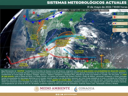 De acuerdo con el último pronóstico oficial del Centro Nacional de Huracanes, se espera que el ciclón  Agatha mantenga ese movimiento, disipándose esta tarde en la cuenca alta del Coatzacoalcos, Sin embargo, sus remanentes podrían dar lugar a otro sistema en el sureste del Golfo o noroeste del Caribe en los siguientes días.
