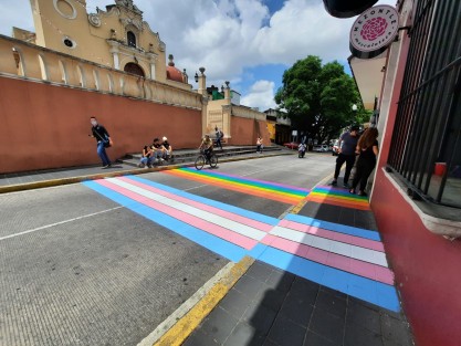 Los colores de las banderas LGBTI+ y transgénero, fueron pintadas a manera de paso peatonal en la calle Xalapeños Ilustres y banqueta de un antro. Aunque con apoyo de las autoridades, la medida molestó por haber cerrado el paso en horario de tráfico pesado, para realizarlo.