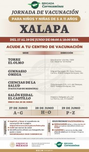 Este lunes 27 de junio inicia la vacunación anti COVID-19 para menores de 5 a 11 años, en Xalapa y Veracruz - Boca del Río.  