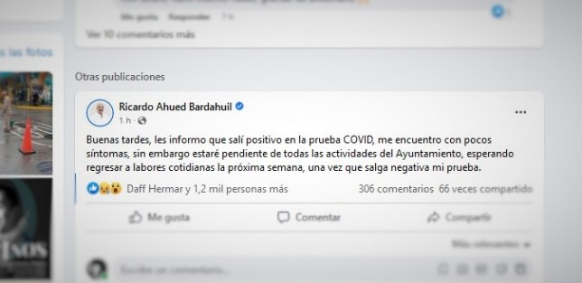 A través de sus cuentas en redes sociales, el alcalde de Xalapa, Ricardo Ahued, informó que dio positivo a COVID-19.  