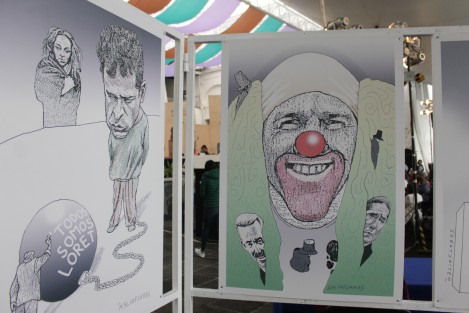 A la par de la charla entre moneros, se montó una pequeña exposición de caricaturas de los participantes en el evento.  