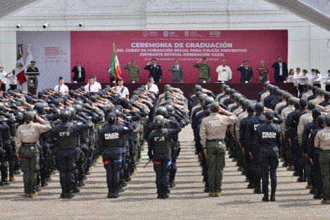  Listos para integrarse a los trabajos de protección y seguridad ciudadana en la entidad, 277 cadetes concluyeron el curso Formación Inicial para Policía Preventivo Aspirante Estatal, a cargo de la Secretaría de Seguridad Pública (SSP), convirtiéndose en la generación XXXIII.

