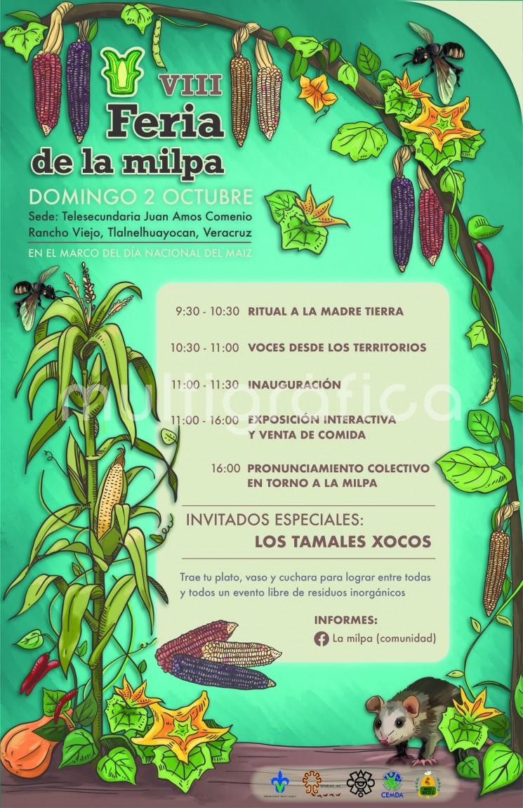 El próximo domingo 2 de octubre tendrá lugar  la VIII Feria de la milpa en Rancho Viejo, Tlalnelhuayocan, Ver.; habrá entre otras actividades, exposición y venta de comida tradicional de la milpa de distintos pueblos de la región cercana a Xalapa. 