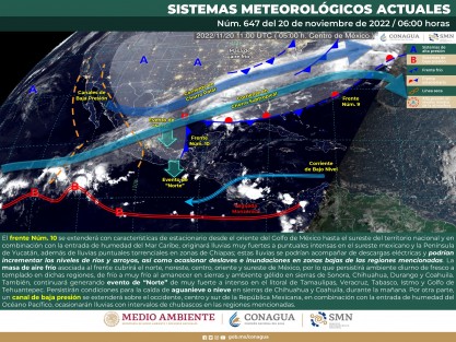 Entre este domingo 20 y el miércoles 23 se espera probabilidad de nieblas, lloviznas, lluvias y tormentas aisladas con estimados en 24 horas de 5 a 20 mm y máximos de 30 a 50 mm estas últimas principalmente en la zona sur.  