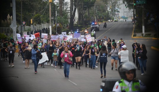 Con mucho menos participantes que en otras ocasiones, mujeres marcharon por una vida libre de violencia; desde el Teatro del Estado hasta Plaza Lerdo, en todo momento cuidadas por policía de la SSP.