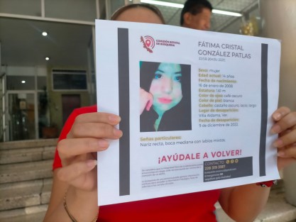Piden apoyo para localizar a Fátima Cristal González Platas, de 14 años, desaparecida el 9 de diciembre en Villa Aldama, Ver.. Salió con unas amigas al parque se esa localidad y luego de ello ya no volvió a su casa.