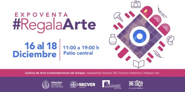 El Instituto Veracruzano de la Cultura invita a la primera edición de la expoventa decembrina #RegalaArte, que tendrá lugar en el patio central de la Galería de Arte Contemporáneo de Xalapa los próximos 16, 17 y 18 de diciembre, de 11:00 a 19:00 horas. 