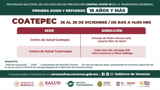 Del 26 al 28 de diciembre la Secretaría de Salud aplicará por primera vez la vacuna Abdala dentro del Programa Nacional de Vacunación de Prevención contra COVID-19 de la Temporada Invernal para personas mayores de 18 años que requieran el refuerzo o el esquema completo en los centros de salud de 26 municipios. 