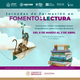 El Instituto Veracruzano de la Cultura, a través de su Programa de Fomento a la Lectura, en coordinación con la Dirección General de Publicaciones de la Secretaría de Cultura federal, convoca a la comunidad veracruzana que posea un perfil o intereses enfocados en la mediación lectora a participar en las Jornadas de Formación en Fomento a la Lectura 2023, cuya primera fase tendrá lugar en modalidad virtual del 6 de marzo al 2 de abril. 