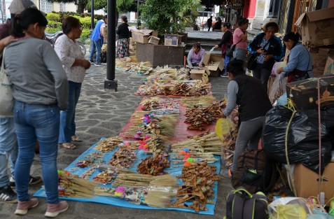 Vendedores de palma provenientes de Puebla, y locales, ya comenzaron con la venta de sus productos, que van desde palma simple y hasta los más elaborados. Comentan que estarán ahí hasta el próximo Domingo de Ramos. 
