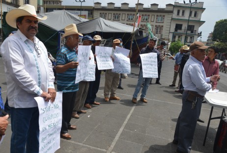 El presidente del Consejo Regional del Café de Coatepec, Cirio Ortiz y militantes de la CNOC, demandaron mejorar las condiciones de vida de las familias y orientar las políticas públicas hacia este sector, primero en conferencia de prensa y posteriormente en Plaza Lerdo.

