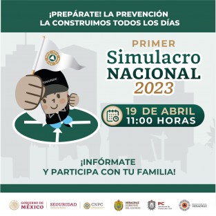  La Secretaría de Protección Civil (PC) convoca a participar en el Primer Simulacro Nacional 2023 con hipótesis de un sismo de magnitud 7.5 y epicentro a 30 kilómetros al sureste de Tierra Blanca, este miércoles 19 de abril a las 11:00 horas.

