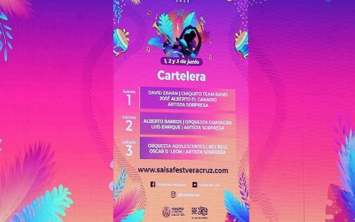 El gobernador Cuitláhuac García, el secretario de Turismo, Iván Martínez Olvera y el alcalde Juan Manuel de Unanue presentaron la cartelera del Salsa Fest 2023.