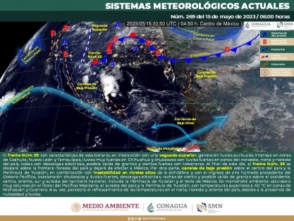 Cielo medio nublado a nublado durante el día con  lluvias fuertes en Veracruz; mismas que podrían incrementar los niveles de ríos y arroyos, y generar deslaves e inundaciones. Todas con descargas eléctricas y posible caída de granizo.