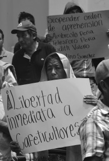 Cafeticultores y familiares se manifestaron frente al Palacio de Gobierno,  para exigir al gobernador del estado Cuitláhuac García su intervención ante el Poder Judicial del Estado de Veracruz, y pongan en libertad a Minervo N, Abraham N, Crisanto N Cirio y Viridiana N, recluidos en el penal La Toma en el municipio de Amatlán de Los Reyes.