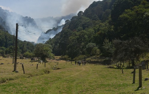 En la comunidad de El Rincón de La Joya luchan para evitar que sus mangueras de agua se quemen luego de que el fuego se reavivara y siguiera quemando pastizales y bosque de esta comunidad situada a 2 kilómetros de la carretera Xalapa-Perote. 