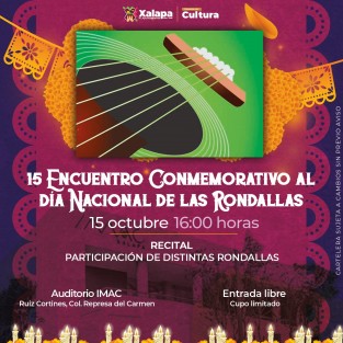 La dirección de Cultura del Ayuntamiento de Xalapa invita a dos eventos que tendrán lugar en el IMAC este domingo. A las 16:00 hrs el Encuentro de Rondallas, con entrada libre. A las 19:00 hrs concierto de la Orfix, con boleto pagado. 