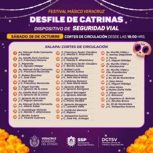 Cierre de vialidades mañana sábado 28 de octubre, con motivo del desfile de catrinas.