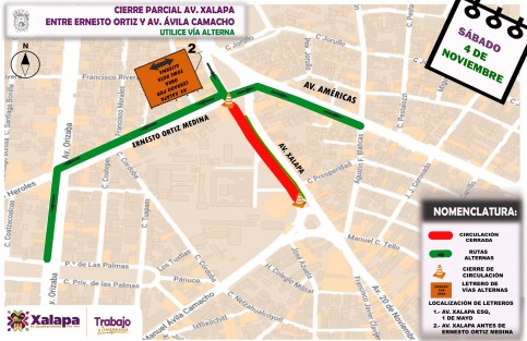 Rutas alternas para el sábado 4 de noviembre. 