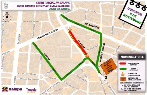 Rutas alternas para el domingo 5 de noviembre. 