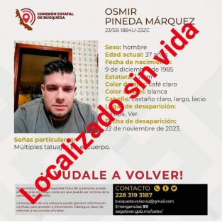 Luego de las labores de rescate se supo por los documentos que se trataba de Osmir Pineda quien estaba en calidad de desaparecido desde el pasado miércoles 22 de noviembre.
