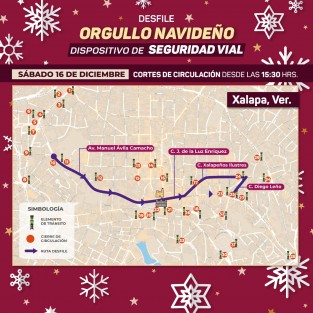 La Dirección General de Tránsito y Seguridad Vial del Estado de Veracruz informa que debido al Desfile Iluminado que se llevará a cabo el 16 de diciembre en la capital veracruzana, llevará a cabo cortes a la circulación en la zona centro a partir de las 15:30 hrs, hasta su conclusión.