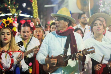 Los contingentes resaltaron en su temática La Rama Veracruzana, e incluso el Gobernador del Estado acompañó los villancicos con la jarana. 