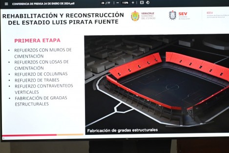 En conferencia de prensa, el gobernador Cuitláhuac García explicó que el estadio Luis Pirata Fuente quedará listo en el mes de octubre, aunque la tercera etapa que se trata de trabajos en el exterior aún continúe, pero antes de finalizar la administración todo estará listo para que se realicen algunos juegos. 